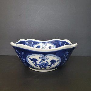 Vintage Chinese Blueware Bowl Decorative Asian Square Porcelain Dish Floral